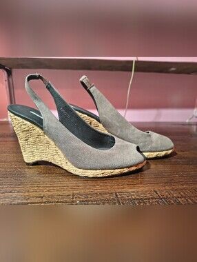 Donald J. Pliner Gray Canvas Peep-Toe Wedge Slingbacks